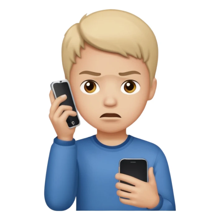 teenager holding a phone with a dramaticly annoyed face sticker