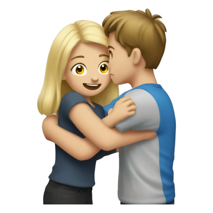 Blonde girl hugs a brunette boy sticker