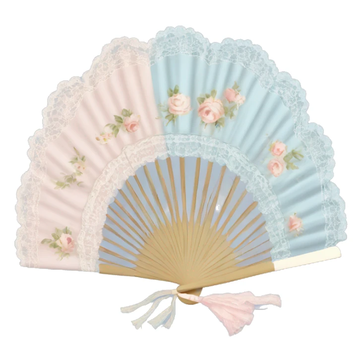 Rococo hand fan pale pink and pale blue and beige with lace sticker