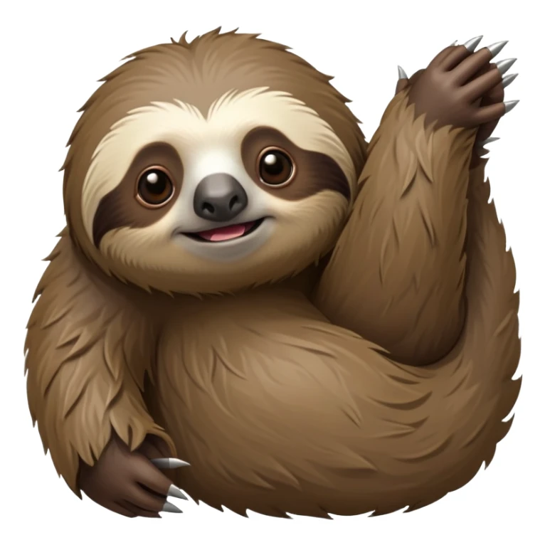 cinematic-sloth-realistic-full-body-hanging-emoji,-long-curved-claws-clinging,-thick-shaggy-brown-fur-slightly-ruffled,-head-tilted-dramatically,-slow-blinking-eyes-filled-with-serene-wisdom,-simplified-yet-realistic-focused-features,-highly-detailed,-glowing-with-an-almost-sarcastic-glow sticker