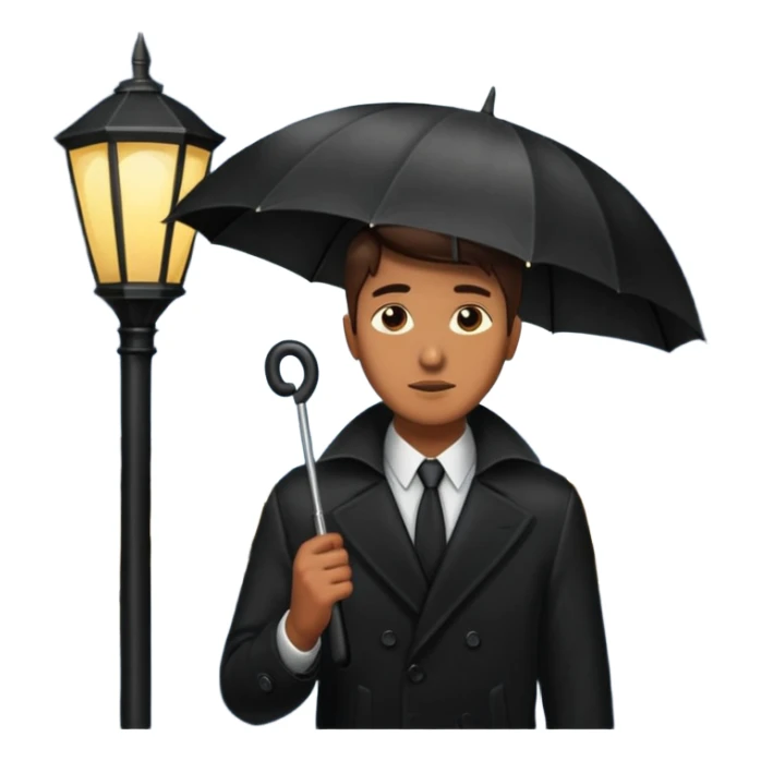 Man with umbrella + streetlight reflection, Midnight Wanderer. sticker