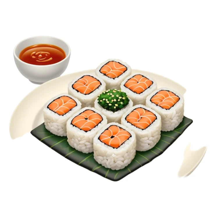 Sushi rolls with sauce on top in a plate sticker