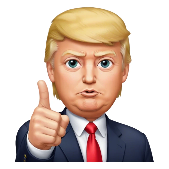 Super realistic Donald Trump pointing index finger up, realistic face sticker