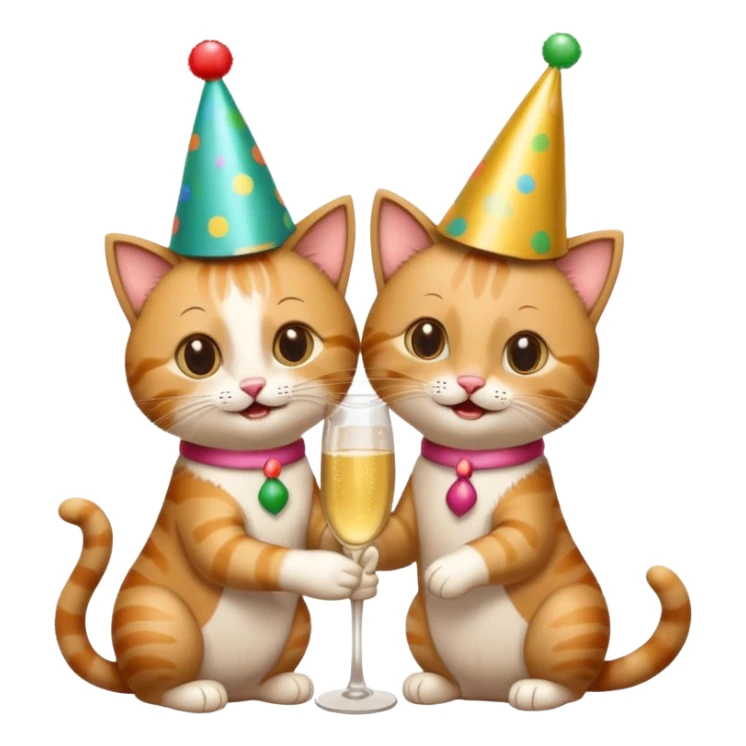 2 happy cats drinking champagne wearing party hats sticker