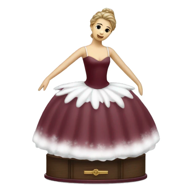 burgundy snowy music box with ballerina standing back sticker
