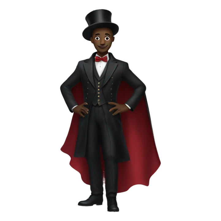 a black full body magician that has a cape that says ''Dior'', cape, text Dior sticker