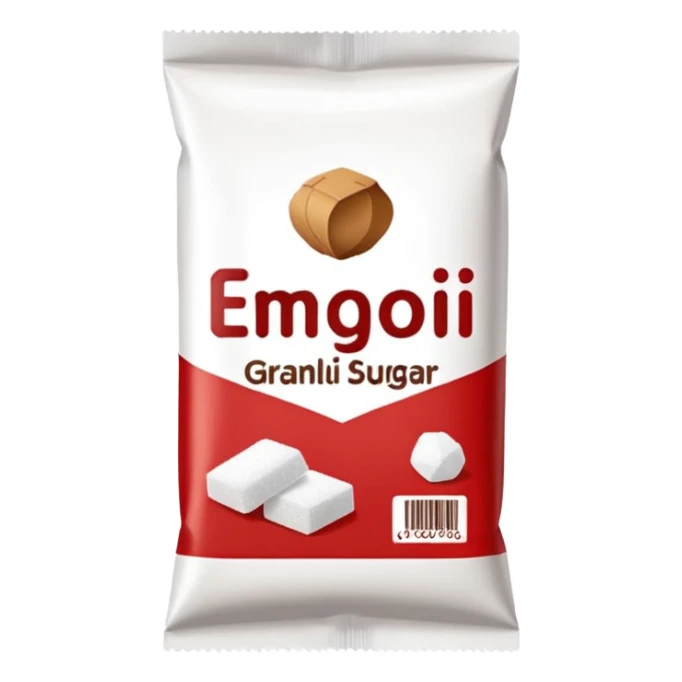 package of white granulated white sugar brand brown red sticker