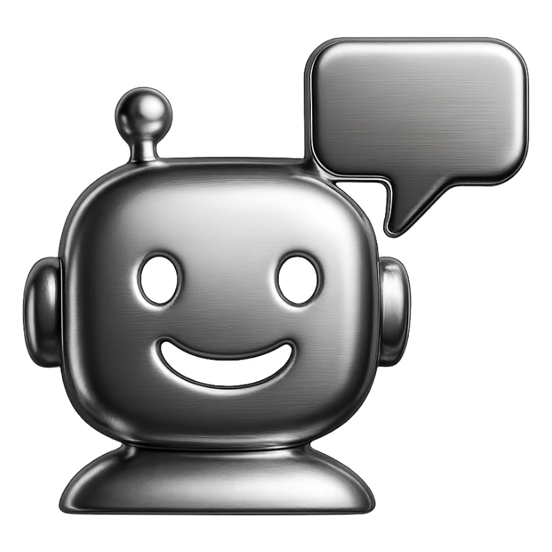 Chatbot with speech bubble, Chrome emoji style, colors #3B2C85, #83fff8, #2C2828. sticker