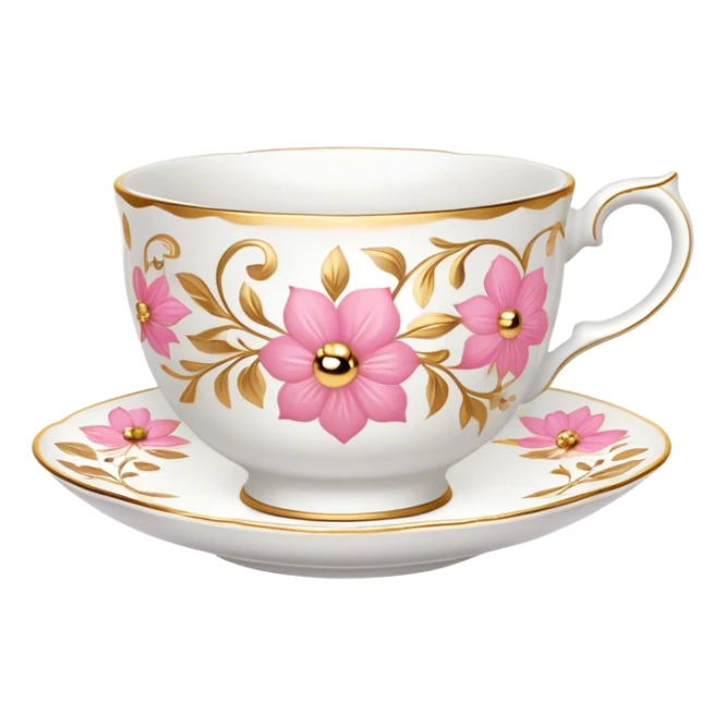White porcelain teacup with pink and gold details sticker