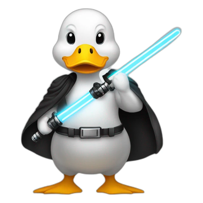 general body building white duck in black holding a light saber sticker