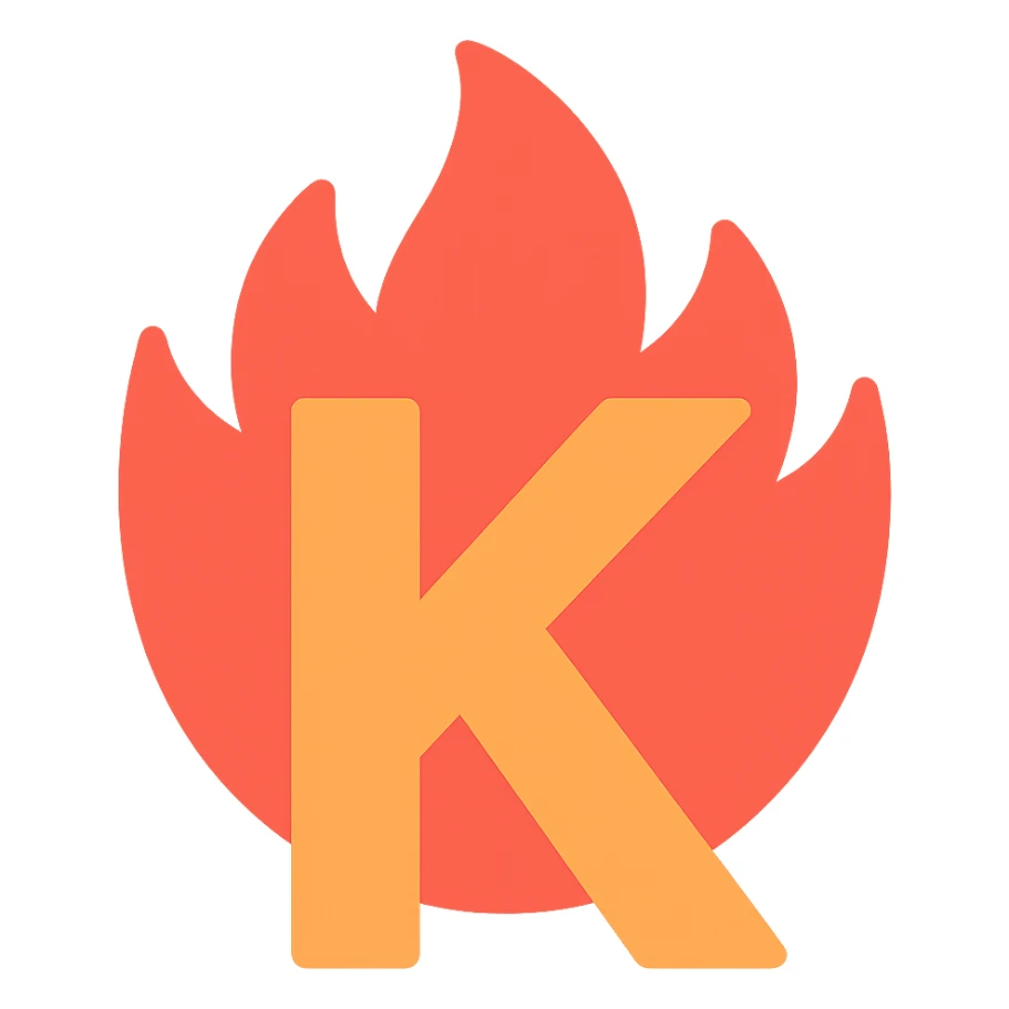 bold full color letter 'K' with dramatic flames around it expressing frustration sticker