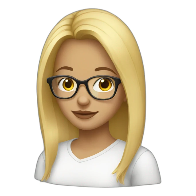 a blonde girl, 23 years old, with transparent glasses sticker