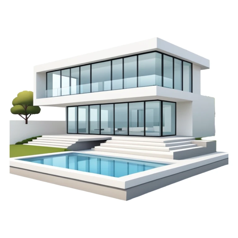 sleek modern house with large windows, flat roof, and clean architectural lines sticker