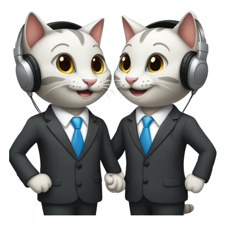 Two happy cats, shaking hands in suits with headphones on.   sticker