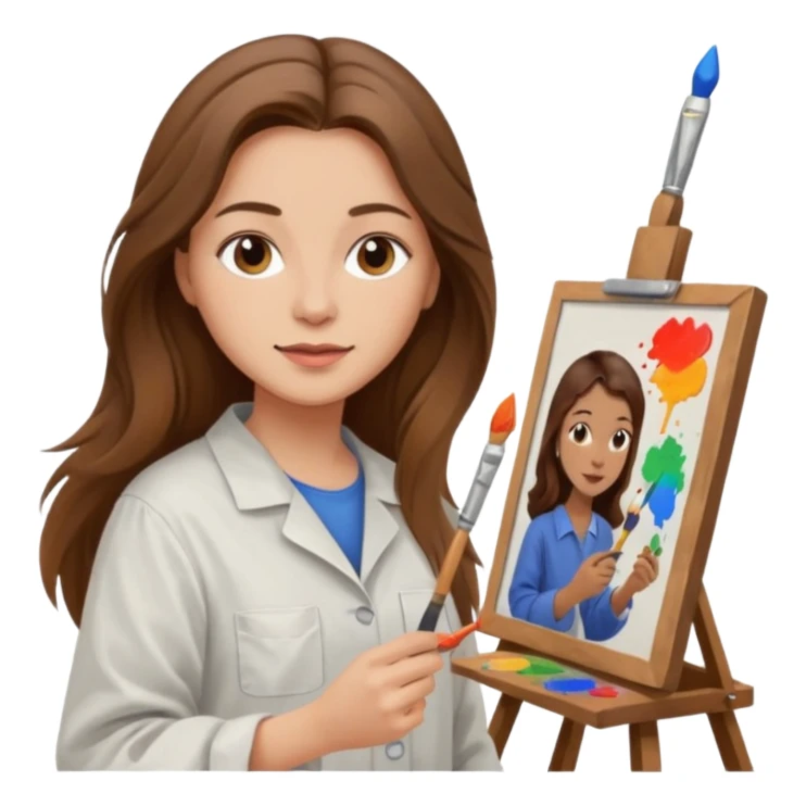 femme brune cheveux long atelier peinture sticker