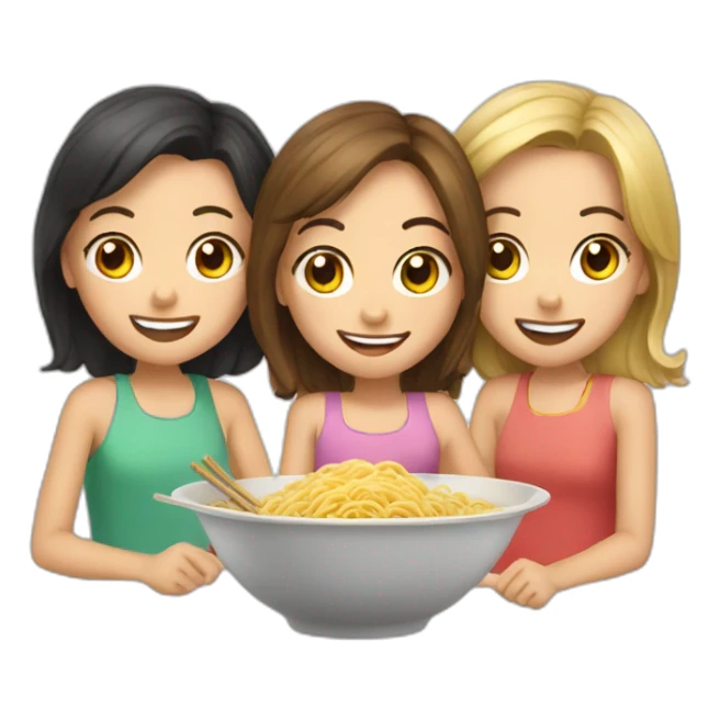 Three girls sharing a bowl of noodles sticker