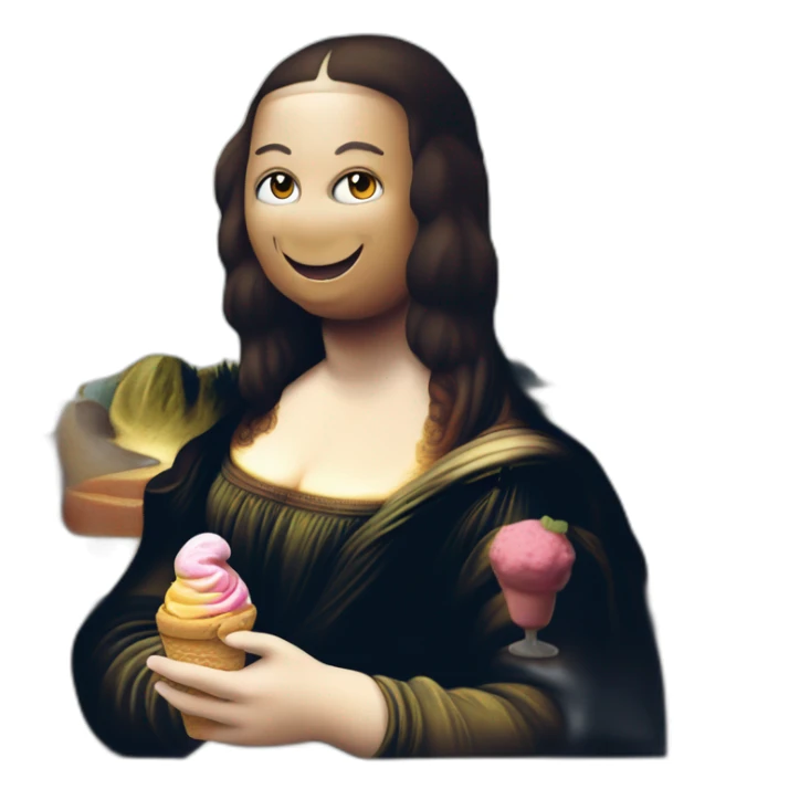 Mona Lisa painting with ice cream in hand sticker