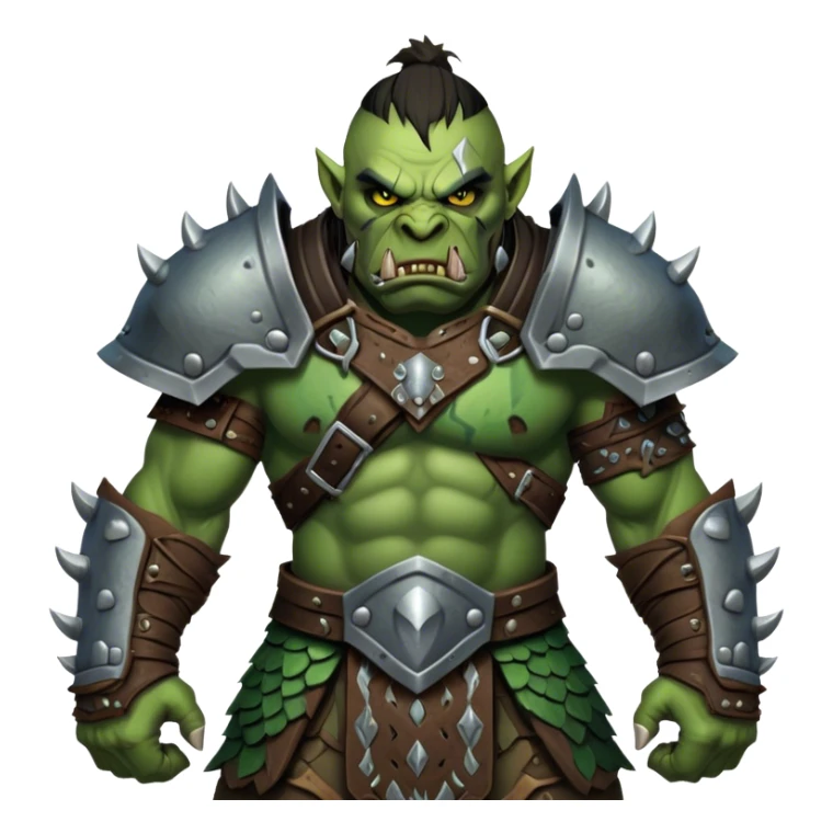 Cinematic Realistic WoW Orc Warrior Portrait, captured in a dynamic, battle-ready stance, muscles bulging beneath intricately detailed tribal armor accented with dark leather and iron. His fierce, determined eyes and battle-scarred green skin are rendered with dramatic natural lighting and high shine, exuding raw, relentless fury in a fierce combat pose. sticker
