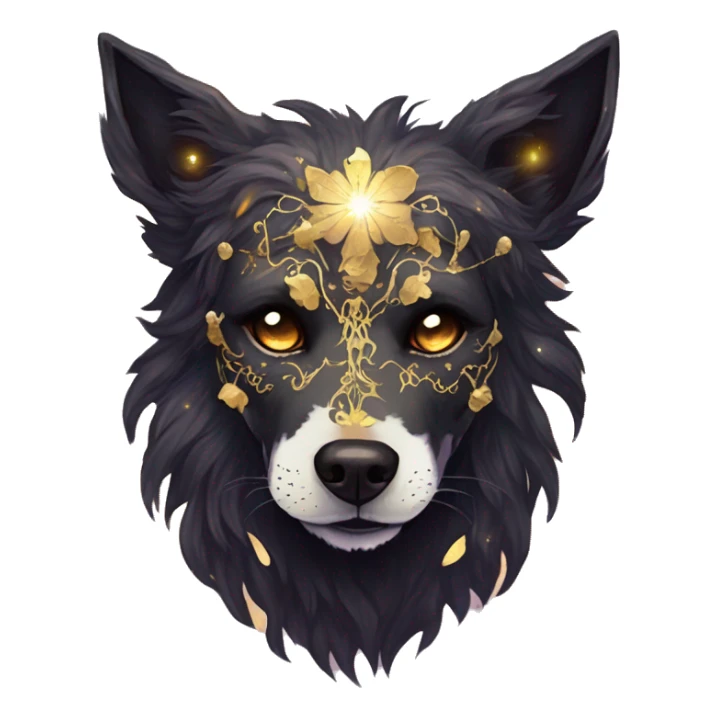 iridescent kintsugi fluffy zombie black brown gold dog fox head zombie skeleton gold mechanical nebula galaxy stars colorful flowers fairy lights vintage zombie sticker