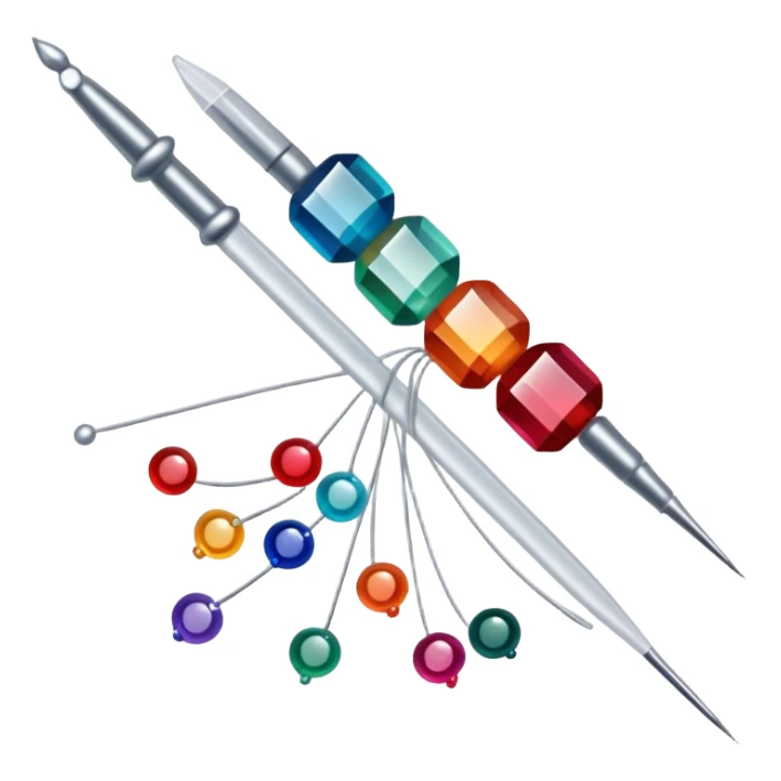 Create an icon that represents the hobby of beadwork, including colorful beads, thread, and a beading needle or tool. The design should capture the essence of beadwork with an artistic, crafty vibe. The icon should be simple yet detailed, showcasing the creativity and precision involved in beadwork. The background should be transparent. sticker