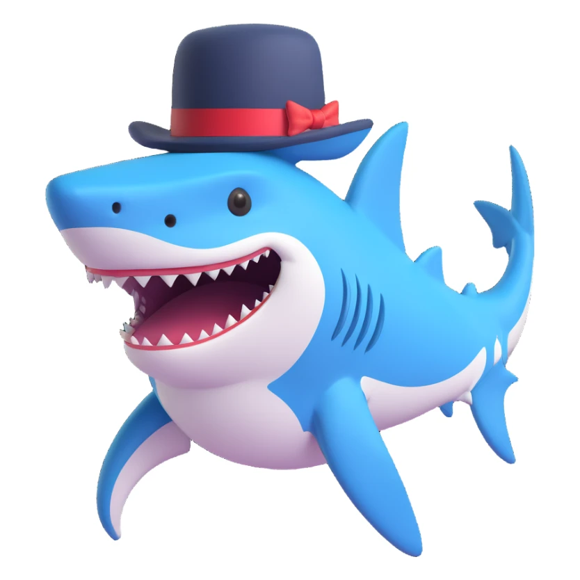 playful and charming shark wearing a top hat sticker