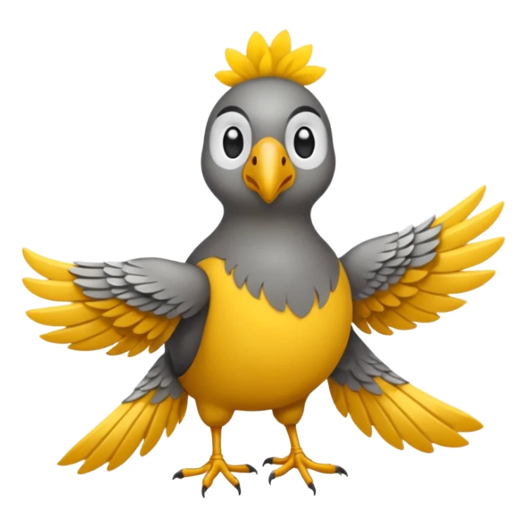 Pássaro com corpo cinza, cabeça amarela, bochechas vermelhas, topete amarelo e cauda cinza longa sticker