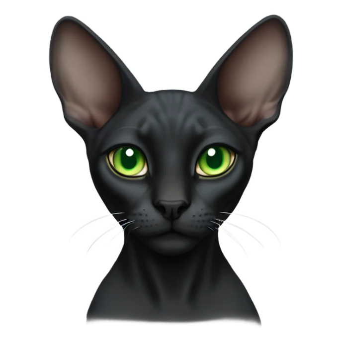 black sphinx cat with green eyes and a white spot on the nose sticker