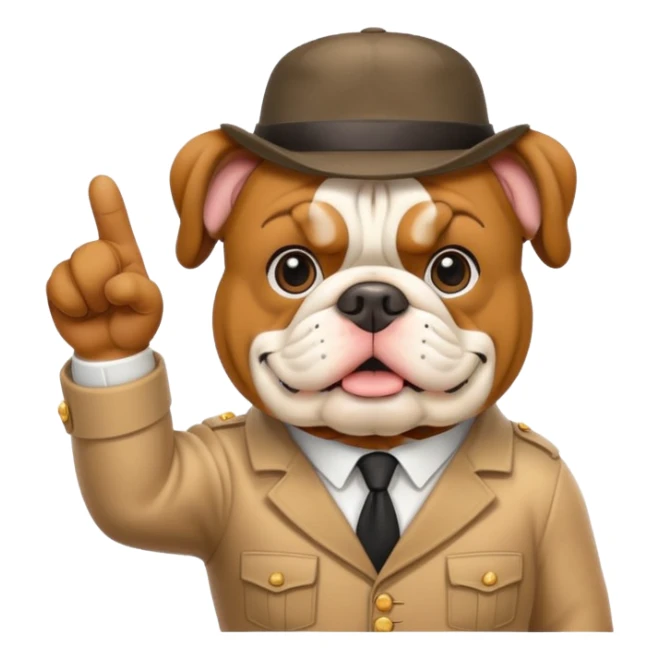 english bulldog tour guide pointing at a landmark sticker