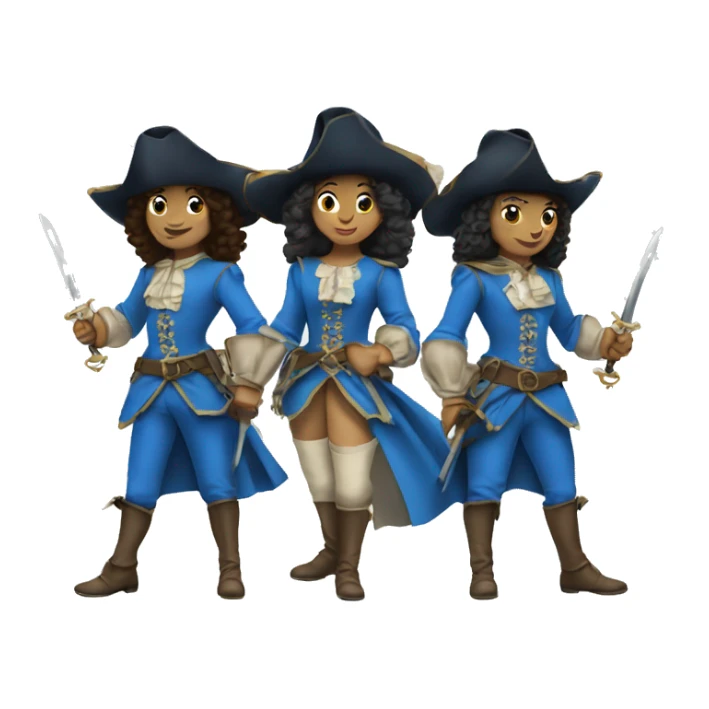 Three musketeers – two are female and one all dressed in blue sticker