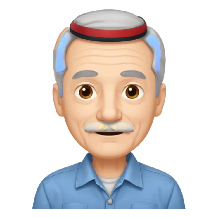 Old man with gray hair and mustache and working shirt. happy optimistic expression sticker