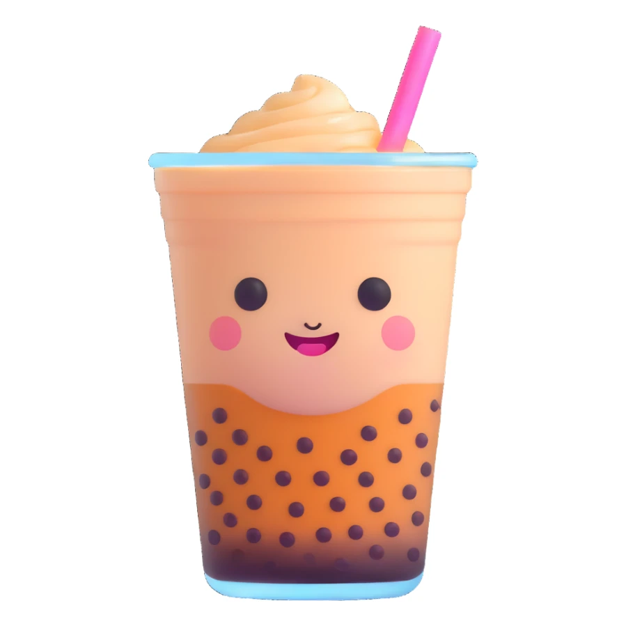 kawaii boba tea with a cute smiling face sticker
