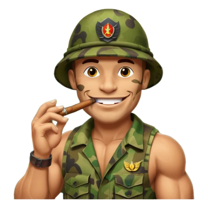 brauny cool jungle commando smoking a cigar with a grin sticker