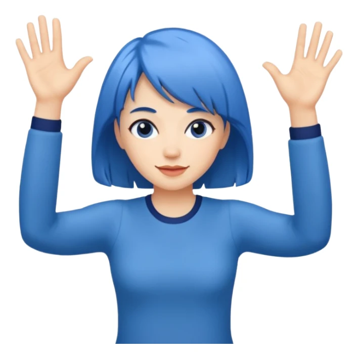 Woman with medium length blue hair doing jazz hands sticker