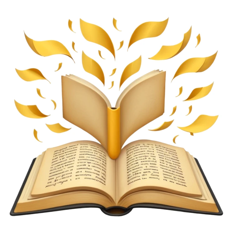 an open book with letters flying out, symbolizing grammar and writing sticker