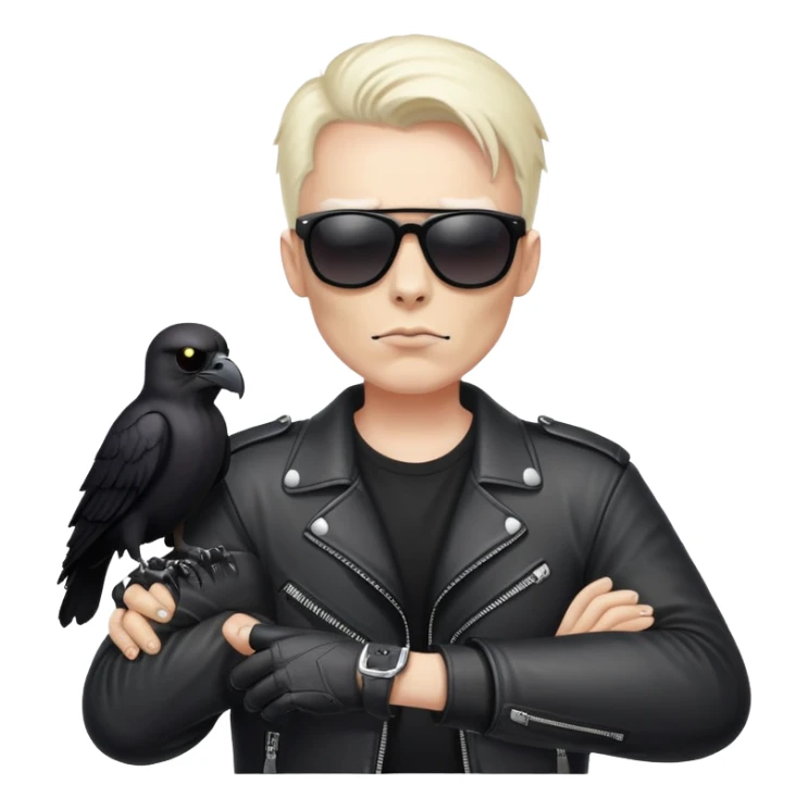 Skull Biker wearing sunglasses holding a raven sticker