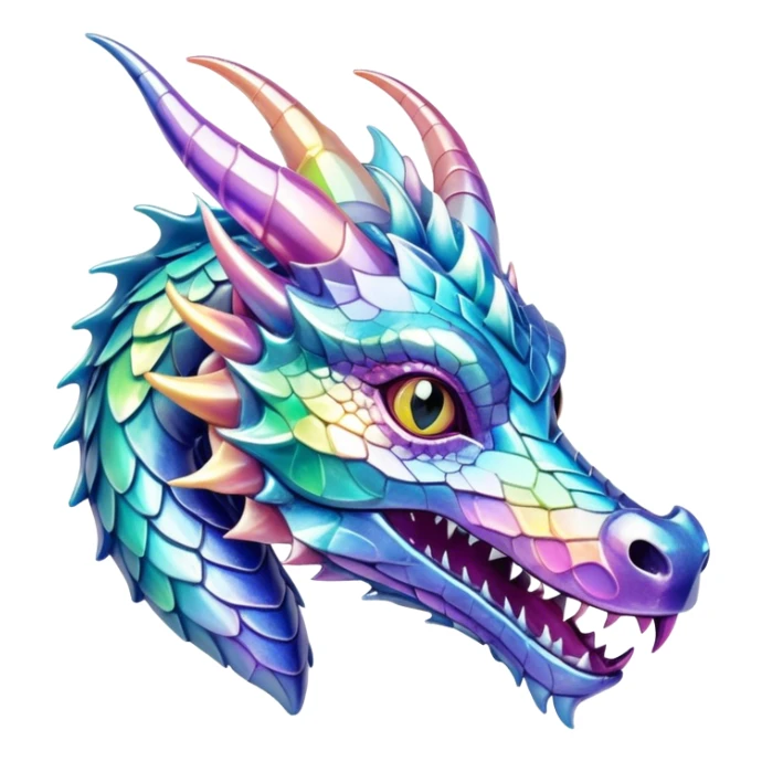 Realistic Sparkly glossy Pastel iridescent glass dragon head profile  sticker