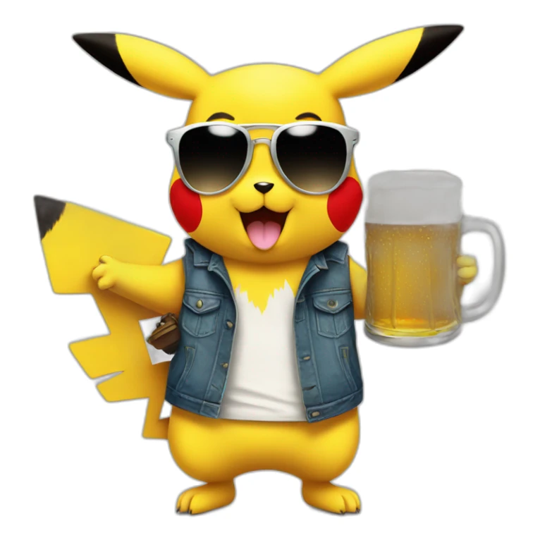 pikachu with sunglasses, a watch, and a beer next to him sticker