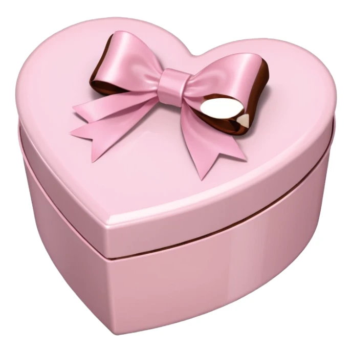 pale pink heart box, pale pink bow, filled with chocolates inside sticker
