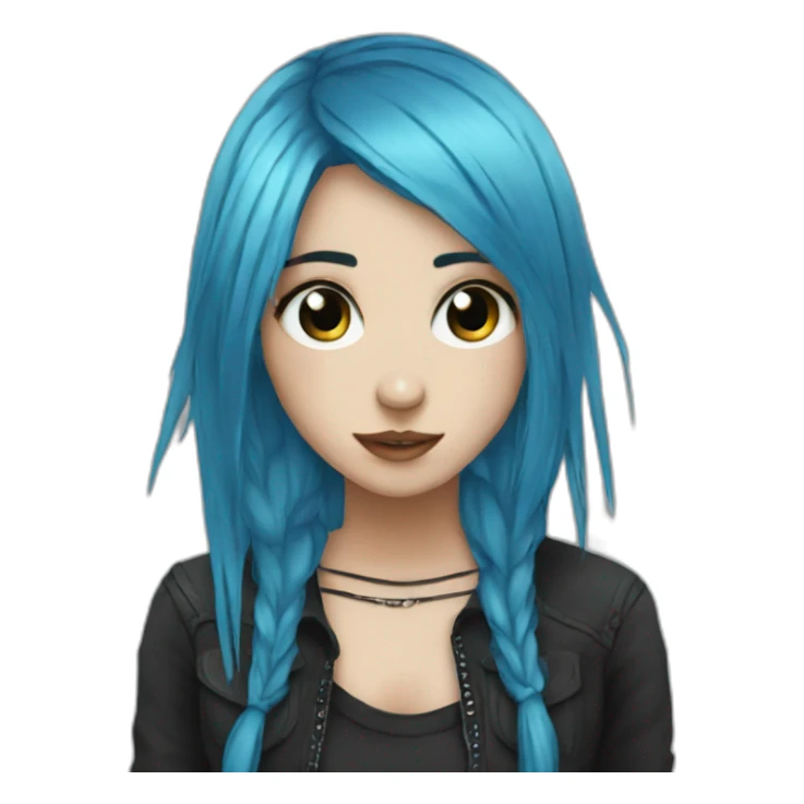 Emo girl choppy long blue hair piercings sticker
