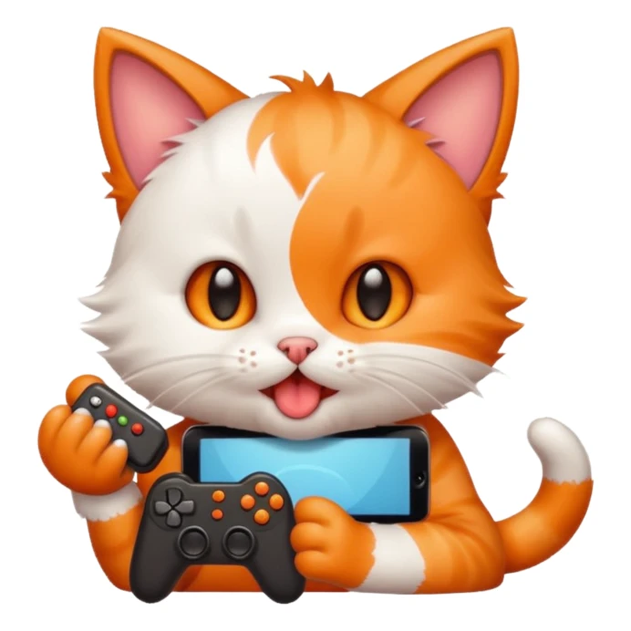 little kitten playing video games really hard with tongue out sticker