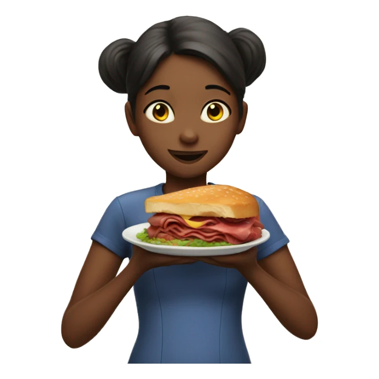A girl eating meat sticker
