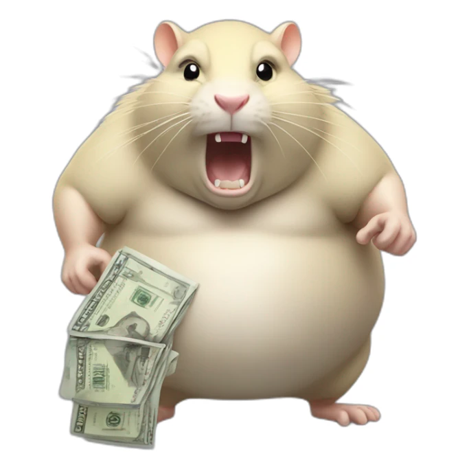 Angry fat Rat standing up with long blond hair holding money sticker