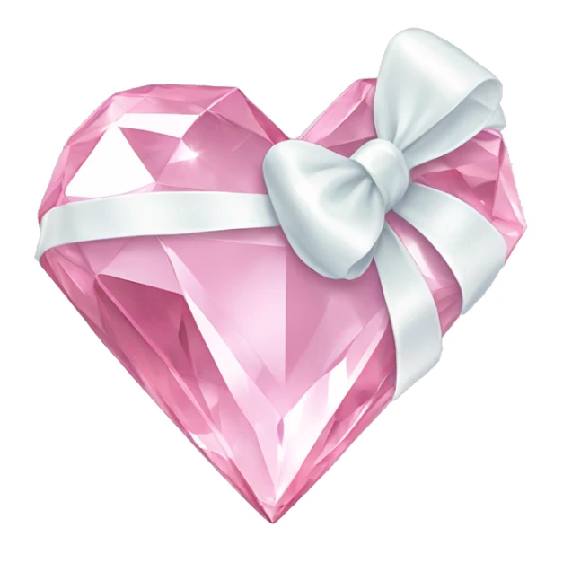 Pastel pink diamond crystal heart with white bow sticker