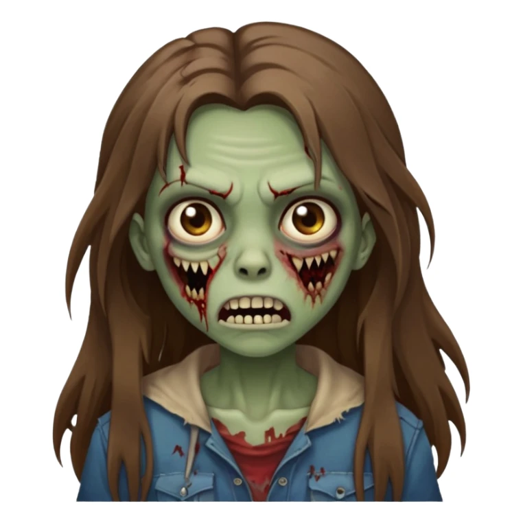 Girl zombie with brown long hair with teeth and serious face sticker