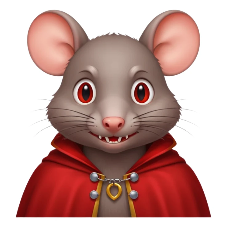 Vampire animal, rat in red collar cloak, red eye, fangs sticker