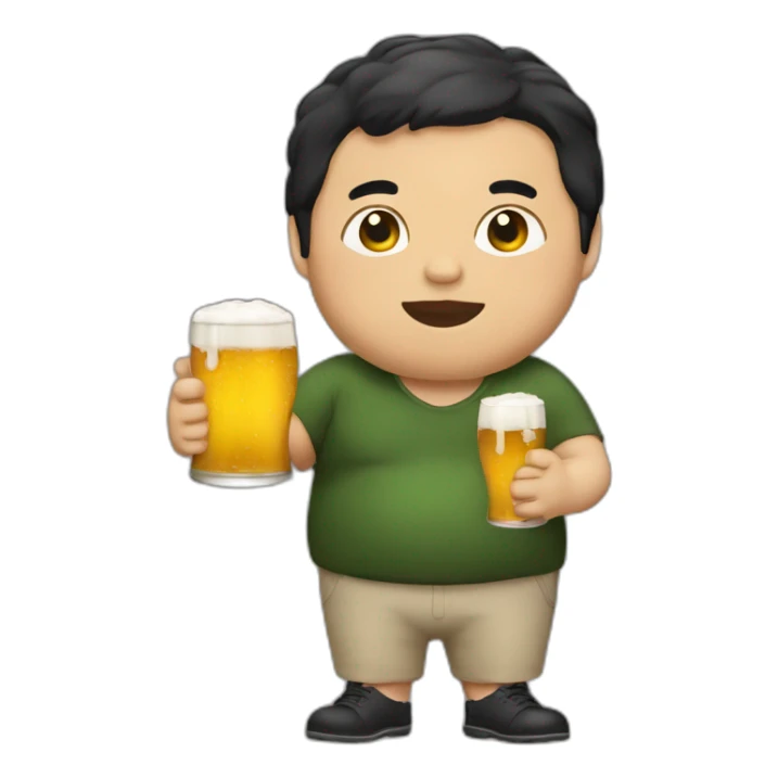 Fat boy with beer with black hair sticker