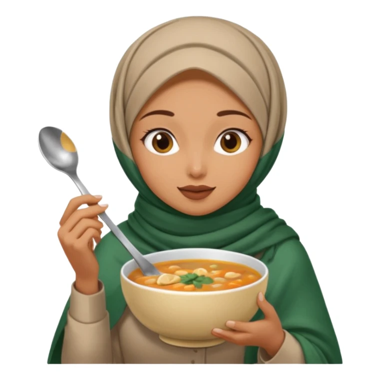 a woman wearing a pashmina hijab is eating while holding a spoon sticker