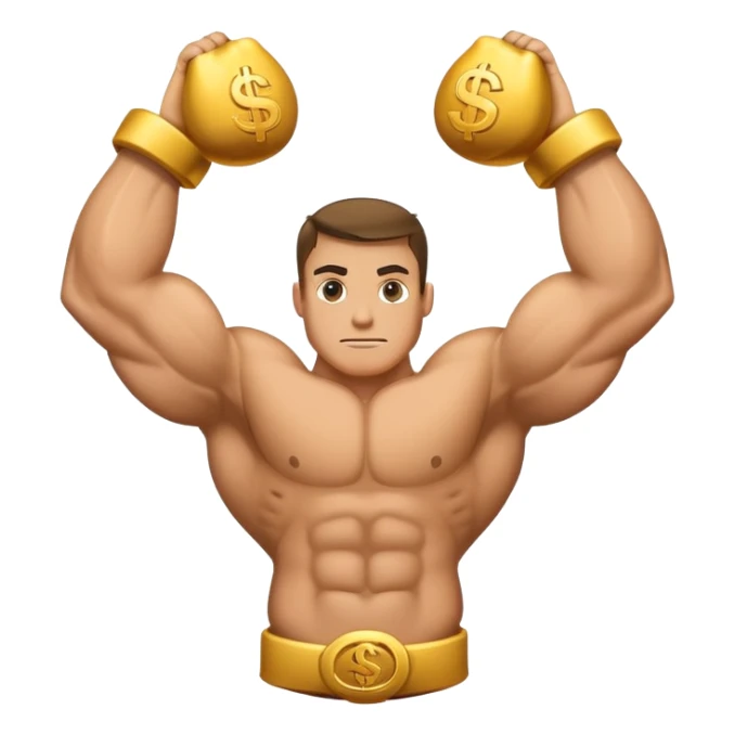 I want money bag with big strong arms from each side. Like its been going to the gym sticker