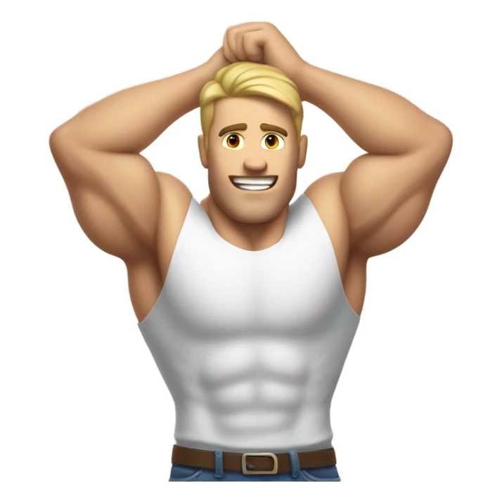 white muscle man showind hand behind head sticker