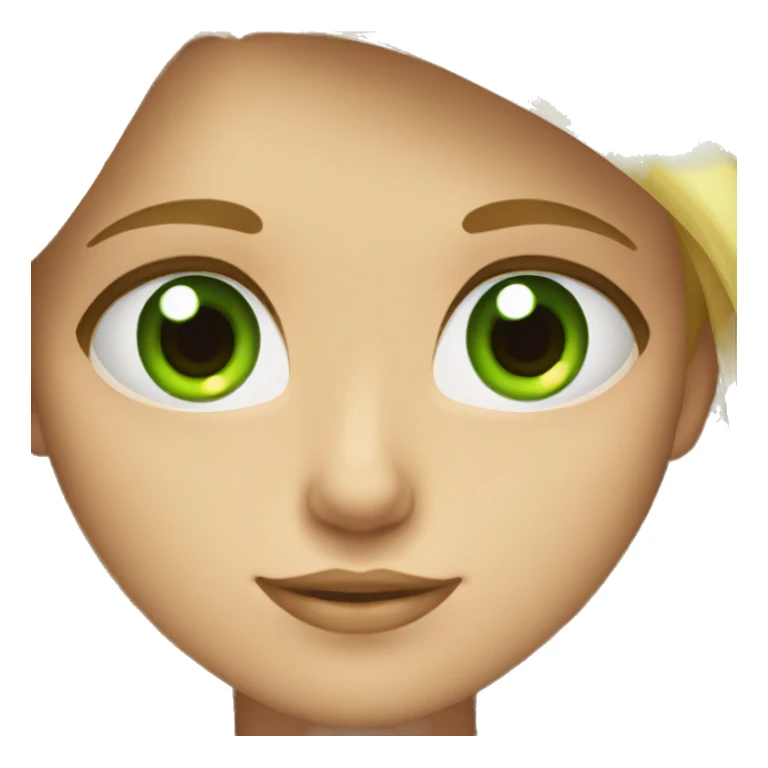 blond girl green eyes with a camera sticker